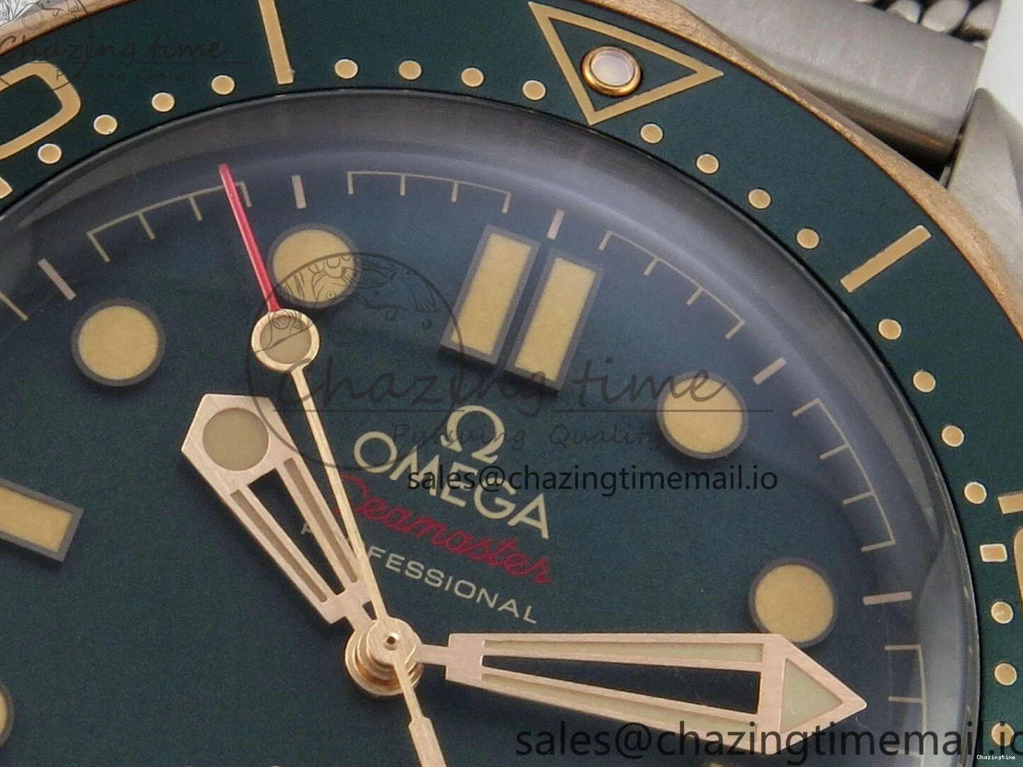 0329 OdorResistant Seamaster 300M Diver Titanium Bronze Gold VSF 1:1 Best Edition Green Dial on Titanium Mesh Bracelet A 7660